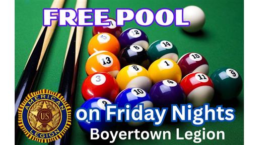 FREE POOL is now on Friday nights!